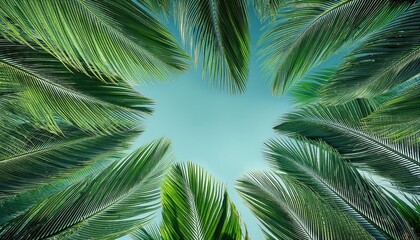 Fototapeta premium Many palm trees that are in the sky, frame , space for text