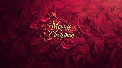 Stylowe tło bożonarodzeniowe, łączące głęboki czerwony odcień z subtelną, złotą kaligrafią, gdzie w centralnym punkcie lśni napis Merry Christmas. © Sawyer0