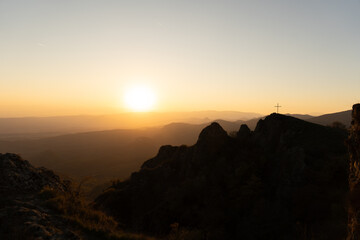 Autumn mountain forest at sunset - photo wallpaper background, georgia