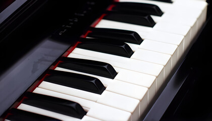 Naklejka premium Classic Acoustic Piano Ivory keys closeup for Musical Composer Musician Performance Entertainment