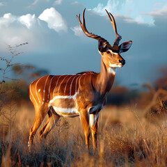 Obraz premium Majestic Nyala Deer in Tranquil Savanna: A Harmonious Symphony of Nature