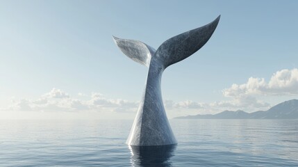 Majestic Stone Whale Tail Sculpture in Coastal Setting | 3D Render Ultra-Detailed Artwork