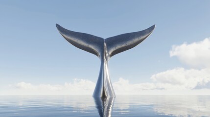 Majestic Whale Tail Statue Sculpted from Polished Stone in Coastal Setting with Ultra-Detailed Rendering