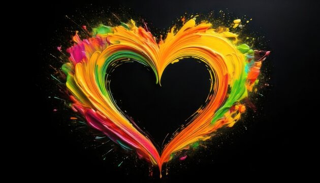A heart made out of paint on a black background, frame , space for text