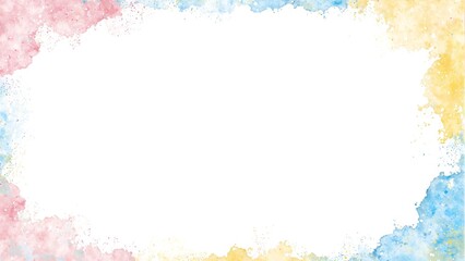 Pastel watercolor border in pink blue and yellow hues on empty space