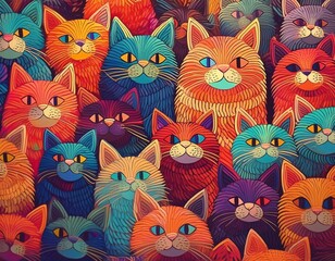 colorful cat wallpaper, colorful cat background, colorful cat pattern, colorful cat pattern wallpaper