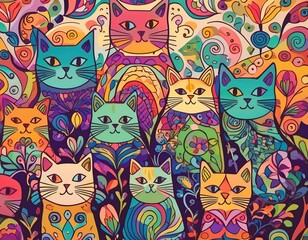 colorful cat wallpaper, colorful cat background, colorful cat pattern, colorful cat pattern wallpaper