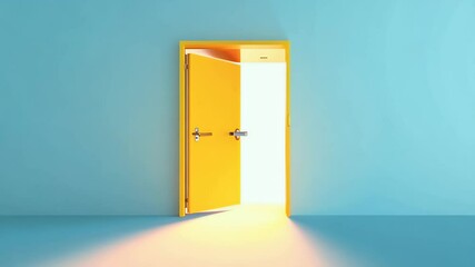 door opening reveal light blue background symbolizing new opportunities fresh starts stunning 4K motivational concept