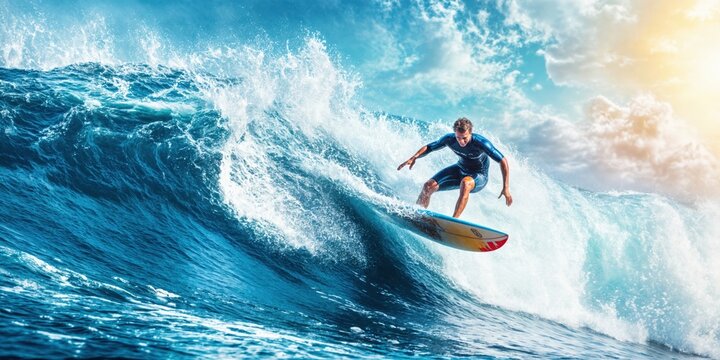 Surfer riding ocean wave during summer vacation
