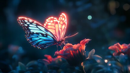 Neon butterfly wings with vibrant flower background image