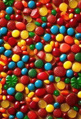 Obraz premium vibrant macro showcasing textures assorted candies bright colors creative presentations, candy, colorful, sweet, lollipop, gummy, gelatin, fruit, chewy