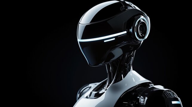 Futuristic black and white robot in high-tech environment