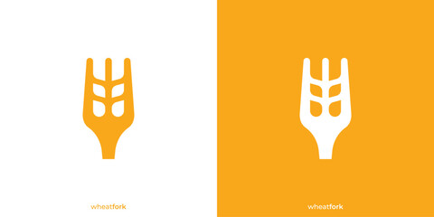 Logo Template of Wheat and Fork Suitable for Food Restaurant Icon, Organic Rice Premium Product Label.
