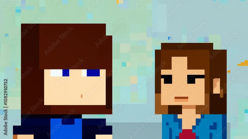 Poster two animated characters chatting against a colorful background generative ai