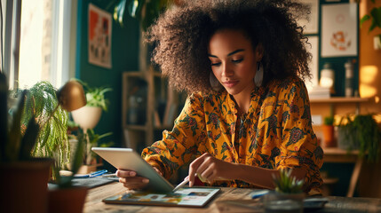 Woman Designing Social Media Graphics on a Tablet
