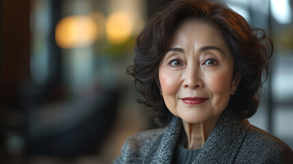business photo of beautiful elderly Asian woman