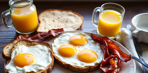 A hearty breakfast spread featuring eggs