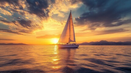 Sailing at sunset on a beautiful sea