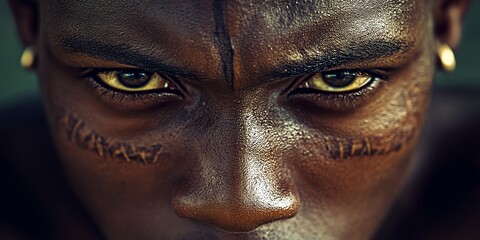 A Close-Up of a Young Man With Intricate Facial Tattoos and Deep Expressive Eyes Showcasing Cultural Art in a Natural Setting During the Day