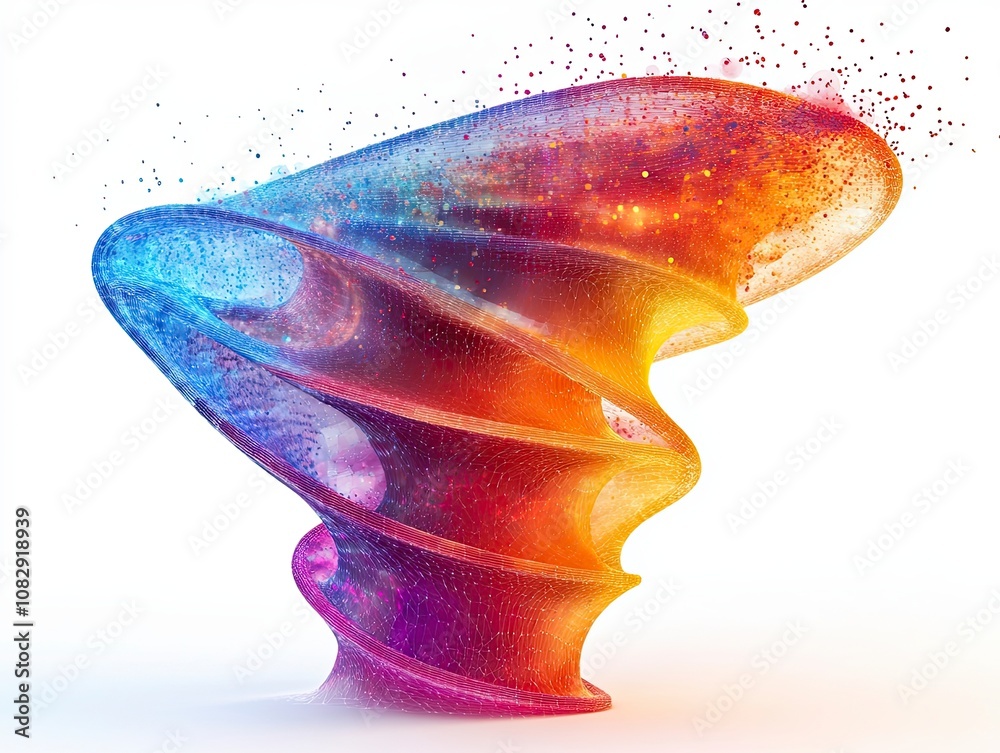 Aufkleber a swirling abstract shape with vibrant colors and a delicate mesh texture. the shape is like a torna