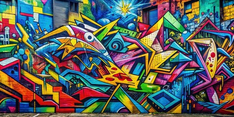 Abstract Geometric Graffiti Wall Art Vibrant Colors and Shapes, Street Art, Urban Design