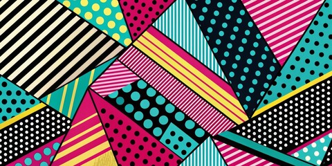 Obraz premium Abstract Geometric Pattern with Polka Dots and Stripes, graphic design, background , graphic design, background