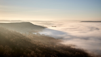 Dawn over a cloud inversion in the Derwent Valley, Peak District, UK