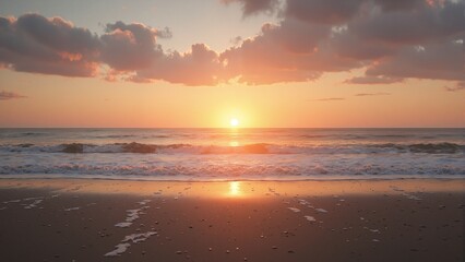 Obraz premium Tranquil beach at sunrise symbolizing new beginnings
