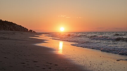 Fototapeta premium Tranquil beach at sunrise symbolizing new beginnings