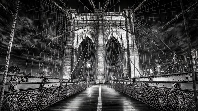 Fototapeta Brooklyn Bridge Gothic Architecture at Night