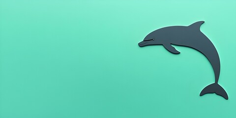 Fototapeta premium A captivating 3D rendering of a dolphin icon positioned on the right side against a lush green background with ample space for text.