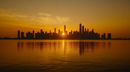 Obraz premium Chicago Skyline Sunset Reflection Over Lake Michigan