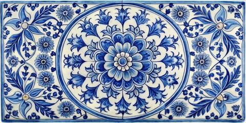 Blue and White Ceramic Tile with Floral Motif, Delftware, Ceramic Art