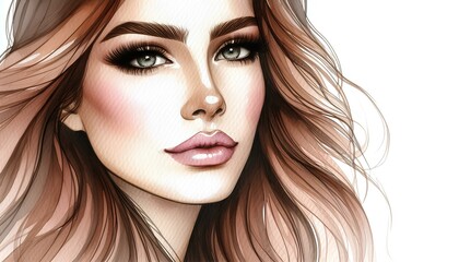Fototapeta premium Beautiful woman's face. watercolor illustration