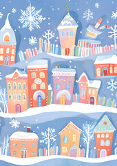 landscape city christmas village snowy watercolor