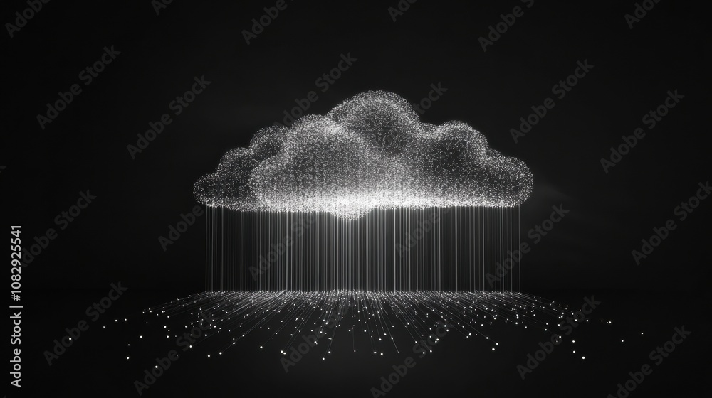 Poster This graphic illustrates a data cloud with fine lines radiating outward, symbolizing the flow of information and digital connections. Generative AI