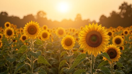 Obraz premium Sunflowers field basking in sunlight symbolizing vitality and growth
