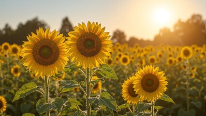 Fototapeta premium Sunflowers field basking in sunlight symbolizing vitality and growth