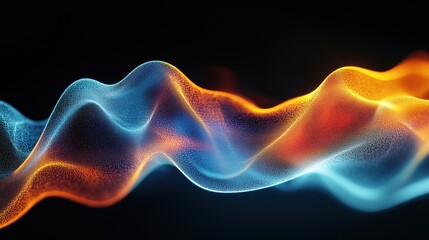 Abstract blue and orange particles flowing on black background