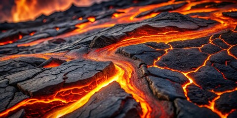 Molten Lava Flowing Through Cracked Earth, Volcano, Geology
