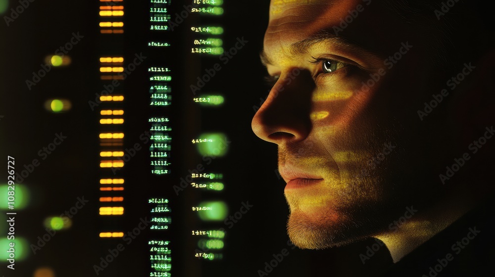 Aufkleber a human figure is superimposed with rows of genetic code symbols, showcasing the link between geneti
