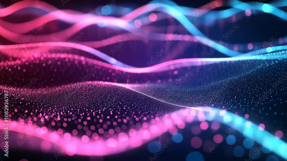 Sticker a close-up view of pink and blue abstract waves with bokeh in a digital art piece