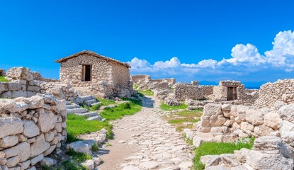 Fototapeta premium Ruins of abandoned Berber granaries in Ksar Daghar, Tunisia, representing traditional North African architecture