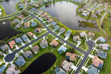 Wealthy neighborhood with expensive houses in southern Florida. Development of US premium housing...