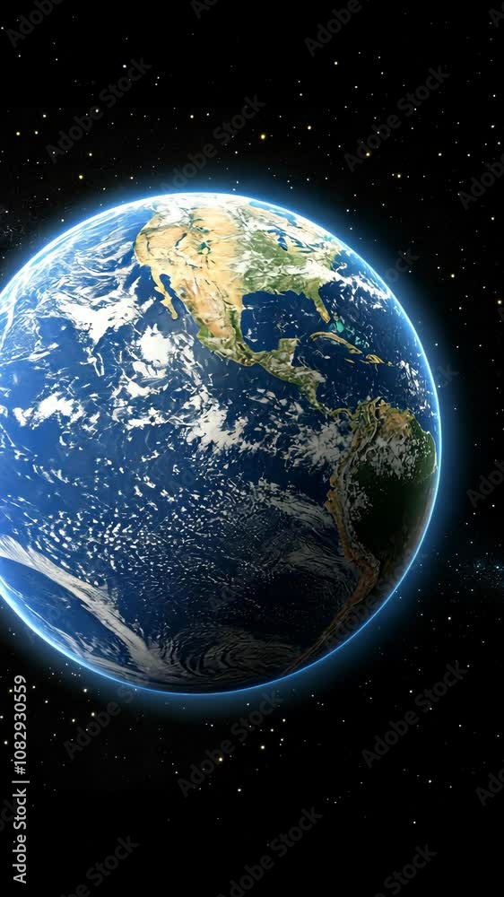 Wall mural a blue planet with clouds and continents is visible in the vastness of space, surrounded by twinklin