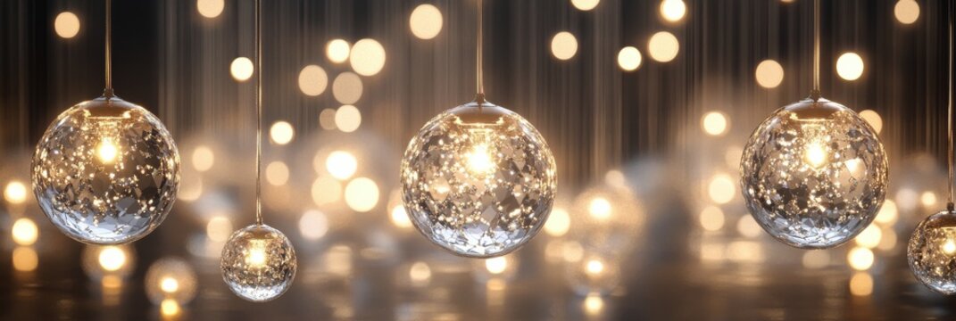 Elegant hanging lights illuminate a cozy setting during evening hours at a festive location