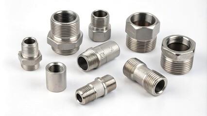 A group of metal fittings such as elbows, tees, and couplings arranged in a pattern, drainage, fixtures, engineering, irrigation