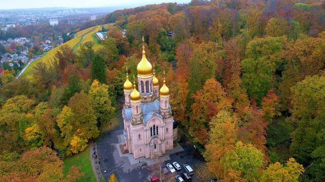 Aerial with autumn forest and colors 