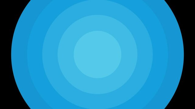 Colorful circle concentric transition animation on black background. Looped animation of psychedelic concentric colored circles. 4k animation of circles zooming in with overshoot bounce 