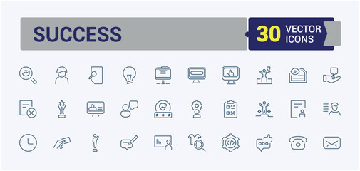 Success vector line icon set. Includes thin line development, career, prize, medal, man, success and more. Set of line pictogram. Editable vector stroke.